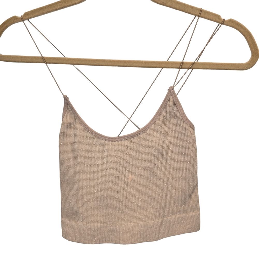 Urban Outfitters Out From Under Women's Beige Metallic Criss Cross Crop Top M